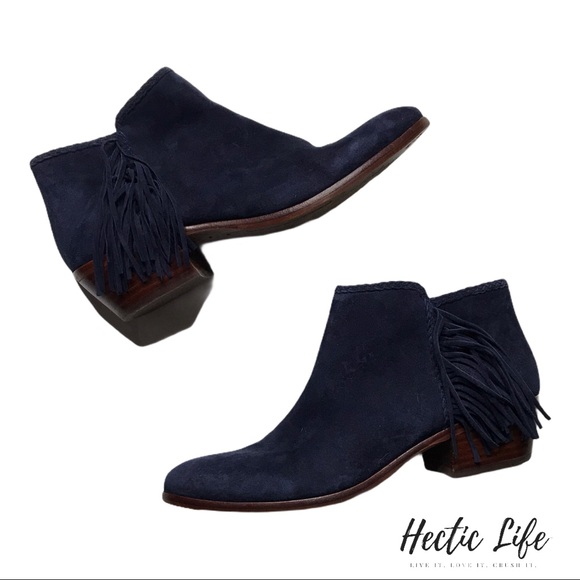 Sam Edelman Shoes - Sam Edelman Fringe Tassel Blue Leather Booties